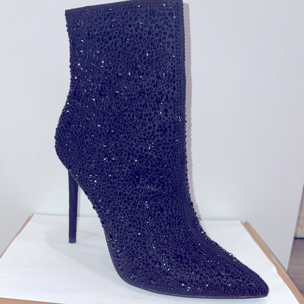 Journee Collection Black Rhinestone Heeled Boots